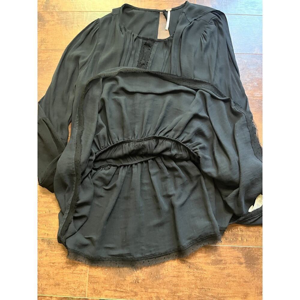 Free People Soul Serene Top Size M Black Sheer Accents Blouse Peasant Boho - Picture 3 of 10